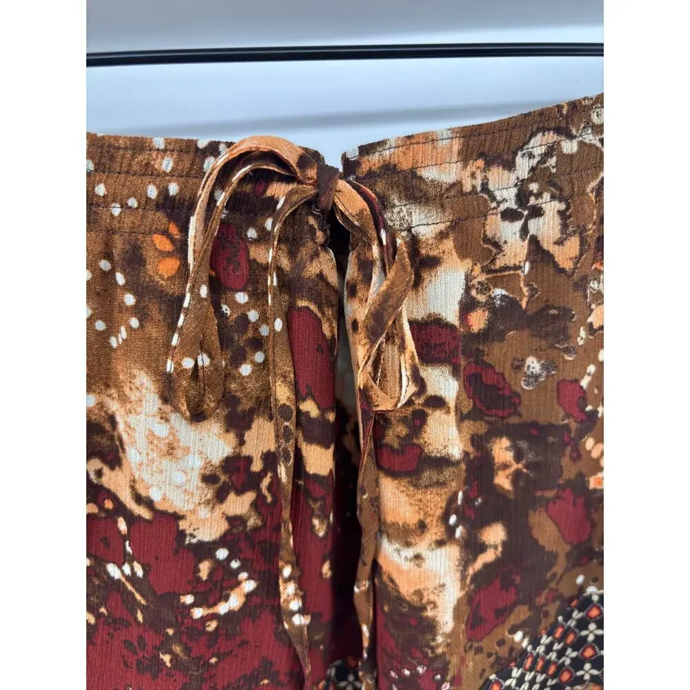 Vtg Patchwork Fairygrunge Boho Drawstring Midi Skirt 14P Hippie Dark Romantic